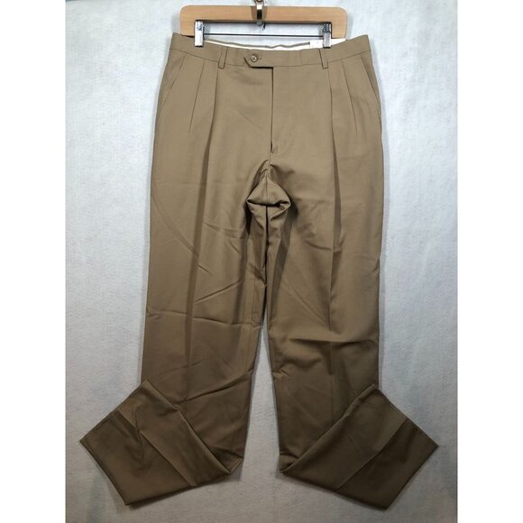 Hart Schaffner Marx Other - Hart Schaffner Marx 100% Worsted Wool Dress Pants Khaki Unhemmed Men's Size 34 R